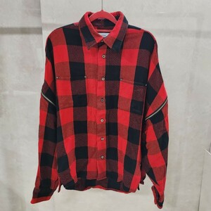 FACETASM ZIPPER CHECK SHIRT YA-SH-U03 サイズ3 L相当 ファセッタズム ジッパー チェック シャツ 長袖 レッド ブラック【DFM140】