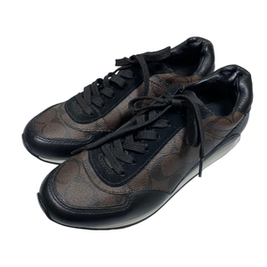 COACH コーチ 靴 スニーカー シューズ ローカット シグネチャー レザー ブラウン ブラック【表記サイズ 6 (約23cm)】