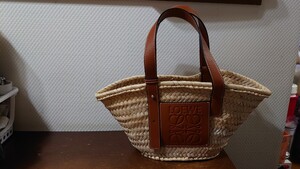 LOEWE　 ロエベ 　アナグラム 　レザー　ラフィア 　かごバッグ 