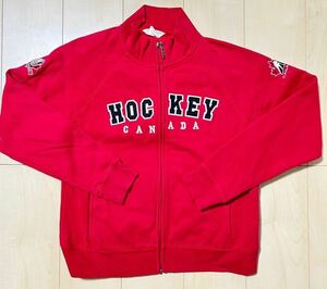 美品　CANADA　カナダ　HOCKEY　ホッケーチーム　刺繍ロゴ　ジップアップ　トレーナー　スウェットシャツ　レディース　Lサイズ　90s　古着