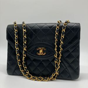 希少 美品 CHANEL シャネル マトラッセ チェーンショルダーバッグ ハンドバッグ ラムスキン ココマーク ブラック ゴールド金具