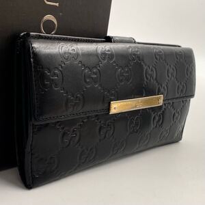 H1765【美品】GUCCI グッチ 112715 グッチシマ レザー Wホック 二つ折り 長財布 ウォレット 札入れ 小銭入れ ブラック系 