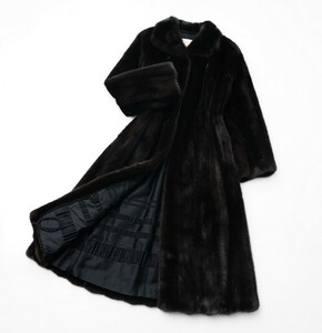 MG6853〇GINZA Soga*ブラックグラマ BLACKGLAMA*ダークミンク*MINK*最高級毛皮*リアルファー*ファーコート*ロング丈*9*ダークブラウン系