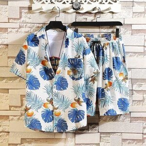 夏服 メンズ 花柄シャツ 上下セット 総柄シャツ 夏 セットアップ ハーフパンツ 涼しい ファッション1号 M