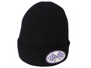 KNIT CAP CHECKER FLAGS PURPLE/ニットキャップチェッカーフラッグパープル紫バイク用チョッパーフリーサイズ小物帽子黒blackブラックbiker