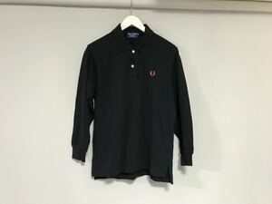 本物フレッドペリーFREDPERRYコットンロゴ刺繍長袖ポロシャツメンズサーフアメカジゴルフスポーツビジネススーツ黒ブラックM日本製