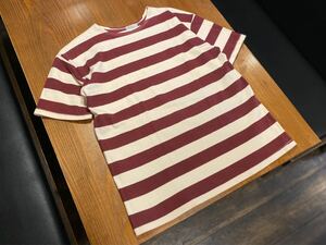 美品 日本製 定価1万 WAREHOUSE ウエアハウス 4050 S/S 2inches Border Tshirt 40 L 半袖 ボーダー Tシャツ アメカジ エンジ ワインレッド