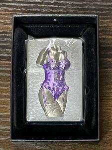 zippo セクシー ガール パープル 立体メタル beauty sexy 2002年製 silver 両面特殊加工品 水着 ランジェリー 紫 シルバー ビューティー