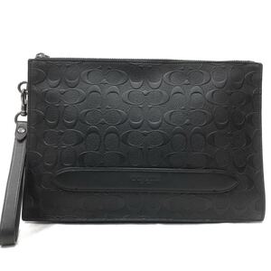 COACH コークラッチバッグ F75914 レザー ブラックシグネチャー セカンドバッグ メンズ レディース　横30cm 縦21cm マチ5.5cm R店0103