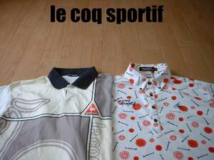 即戦力2着セットle coq sportif GOLF COLLECTION総柄ポロシャツ美品OボタンダウンLL正規ルコックスポルティフゴルフコレクションPOLO