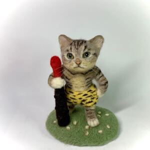 しましまパンツ　キジトラ猫　豆まき　羊毛フェルト　ハンドメイド　ちび猫