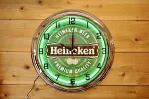 新品　Heineken ハイネケン　ネオンクロック　時計　壁掛け　アメリカ　USA インテリア　バー　カフェ　店舗　照明　ライト　ビール