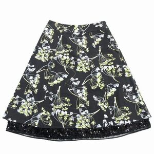 美品 ローラアシュレイ LAURA ASHLEY チュール スパンコール レイヤード スカート 花柄 フレア SIZE7 黒 ブラック マルチ レディース