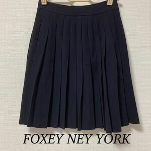 323 FOXEY NEW YORK フォクシー ニューヨーク 29805 プリーツ スカート 38 Sサイズ ミニ ウエストゴム レディース ネイビー