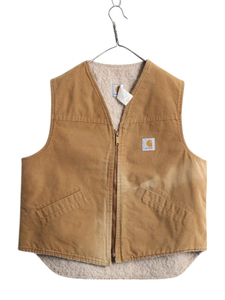 90s USA製 カーハート 裏 ボア ダック ベスト メンズ XL オールド CARHARTT ブラウン パイル フリース ワーク フルジップ 前開き 重ね着 茶