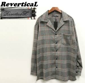 未使用 /L/ ReverticaL ブラウン オープンカラー チェック長袖シャツ メンズ レディース カジュアル オーバーサイズ RV7472 リバーティカル