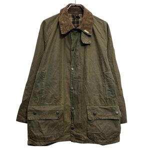 Barbour オイルドジャケット バブアー 襟コーデュロイ L~ モスグリーン 裏地チェック 90s ビューフォート 古着卸 アメリカ仕入 a612-6851