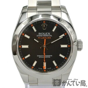 19682 ROLEX【ロレックス】ミルガウス 116400 M番 自動巻き 腕時計 黒文字盤 SS メンズ ウォッチ【OH&仕上げ済み】USED-A