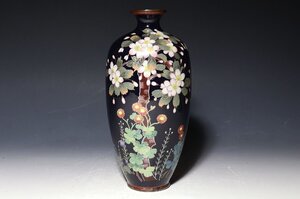 【桃】明治金工：銅胎銀線七宝桜図花瓶