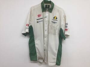 即決！送料無料！F1 LOTUS ロータス 支給品 HACKETT 半袖 ピットシャツ Lサイズ ホワイト×グリーン 中古 ジャンク品！