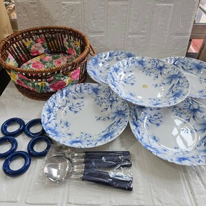 【未使用】カレー皿　スープ皿　花柄　5客セット　洋食器　スプーン付き　食器　 コレクション