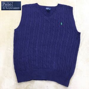 PoLo by Ralph Lauren ポロ バイ ラルフローレン コットンニットベスト ケーブル編み ポニー 刺繍ロゴ メンズ サイズL