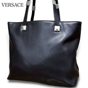 VERSACE ヴェルサーチ トートバッグ ハンドバッグ オールレザー 本革 メデューサ シルバー金具 A4PC収納 肩掛け ビジネス ブラック