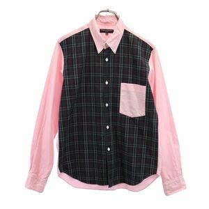 コムデギャルソンオム 2008年 チェック柄 長袖 ボタンダウンシャツ SS ピンク×グリーン COMME des GARCONS HOMME メンズ