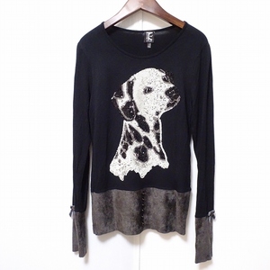 #anc トリコシック TRICOT CHIC カットソー 42 黒 スパンコール 犬 異素材 イタリア製 レディース [832339]