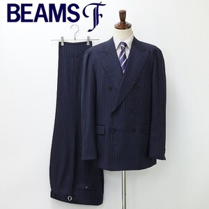 新品◆BEAMS F ビームスF ストライプ柄 ダブル スーツ セットアップ 紺 ネイビー 54 8Ｒ