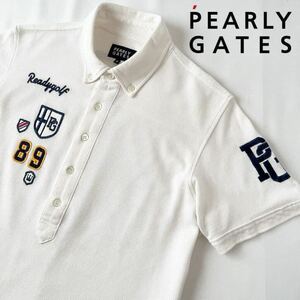 パーリーゲイツ PEARLY GATES 半袖 ポロシャツ 5 (L) アイボリー ホワイト ネイビー メッシュ シャツ