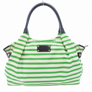 ケイトスペード KATE SPADE ハンドバッグ トート ミニボストン ロゴ ボーダー ナイロン レザー 緑 グリーン 白 ホワイト /GV