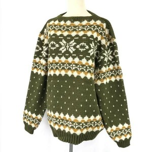 90s/Vintage/ノルウェー製★Palmett★ノルウェージャンウール100％/ノルディック柄セーター【54/メンズXL/カーキ】sweater◆pBH508