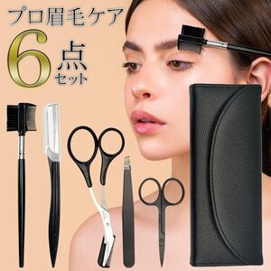 眉毛ケア 6点セット 収納ケース付き カミソリ 毛抜き 眉毛カット クシ 身だしなみ エチケット 美容 健康 送料無料 3M◇ 眉毛ケアプロセット