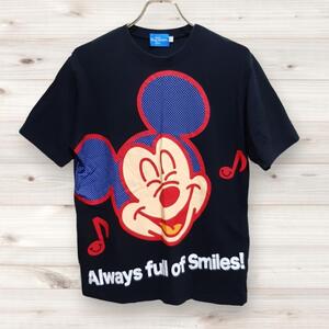 C1042【ディズニー｜Disney】Ｔシャツ半袖(S) 黒 ミッキーマウス柄 星柄