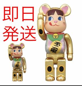 【新品未開封】BE@RBRICK 招き猫 ペコちゃん 金メッキ 蓄光ミルキー入り 100% & 400% ベアブリック メディコム・トイMEDICOM TOY 