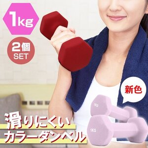 【2個セット/ライラック】滑りにくい カラー ダンベル 1kg 筋トレ エクササイズ 宅トレ シンプル ウエイトトレーニング ダイエット 新品