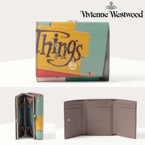 ○★新品未使用 vivienne westwood ヴィヴィアンウエストウッド 口金 がま口 三つ折り財布 二つ折り MOODBOARD PRINT★○