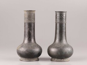 中国古玩 唐物 古銅造 花瓶 一対 時代物 極上品 初だし品 C7731