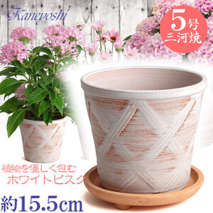 植木鉢 おしゃれ 安い 陶器 サイズ 15cm ハーブのかおり 5号 ホワイトビスク 足付 受皿付 室内 屋外 レンガ 色