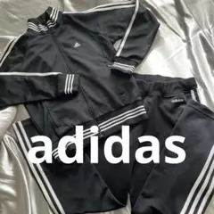 adidas セットアップ 黒 ストライプ ジャージ　上下セット