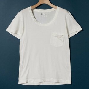 メール便◯ MHL. エムエイチエル MARGARET HOWELL UネックTシャツ 白Tシャツ ホワイト サイズ2 コットン 綿 インナー 無地 シンプル 定番