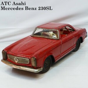 Asahi【Mercedes Benz 230SL メルセデス ベンツ 赤レッド ホイルキャップ欠】ブリキtin toy car自動車ミニカーATC旭玩具アサヒ【箱無】0323