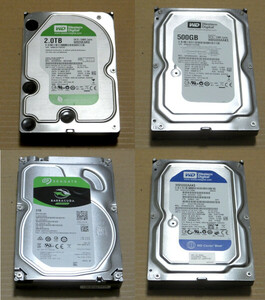 WD20EARX/ST3000DM008/WD5000AAKS(00V1A0)/WD5000AAKS(60WWPA0) 中古HDD 4台セット