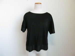 (57393)Courreges　クレージュ　レディース　日本製　半袖　プルオーバー　ブラウス　カットソー　ブラック　40　USED