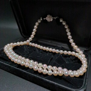 【ロング 約85cm】ケース付 アコヤ真珠 7.5-8.0mm 干渉色 ホワイト ネックレス 本真珠 アクセサリー SILVER pearl あこや パール