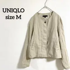 【215】UNIQLO ノーカラージャケット M ベージュ