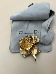 【極美品 】激レア Christian Dior ディオール 特大 ブローチ 薔薇 ローズ ヴィンテージ アクセサリー GOLD Germany メンズ レディース 