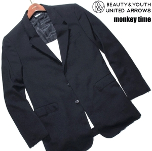 新品 秋物 XL 定価2.75万 ▼ ユナイテッドアローズ BEAUTY&YOUTH monkey time ▼ テーラードジャケット 断切り裁断 紺 B&Y メンズ LL