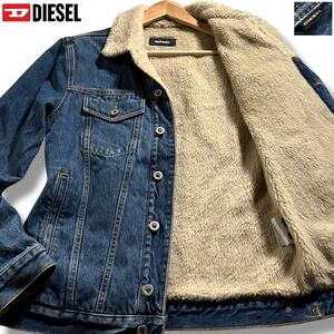 極美品/Mサイズ●DIESEL ディーゼル 裏地ボア デニム ランチ ジャケット Gジャン アウター 起毛 インディゴ 刻印ボタン 胸元ロゴタグ